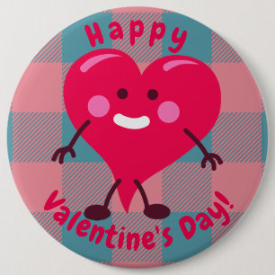 Happy Valentine's Day Whimsical Heart Character 6 Cm Round Badge