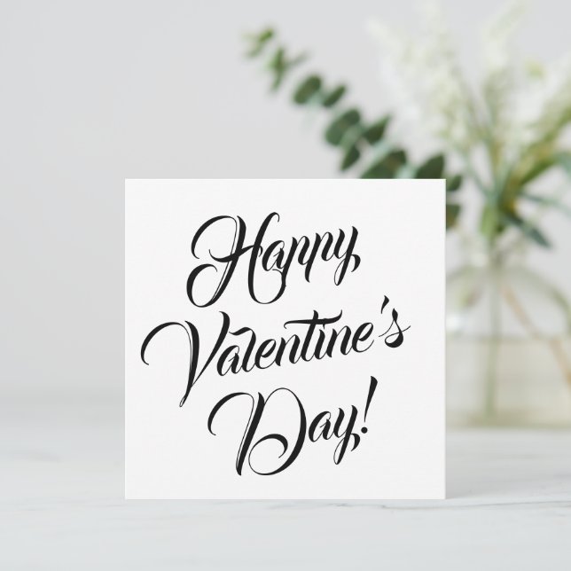 Happy Valentine's Day white black elegant script Card (Standing Front)