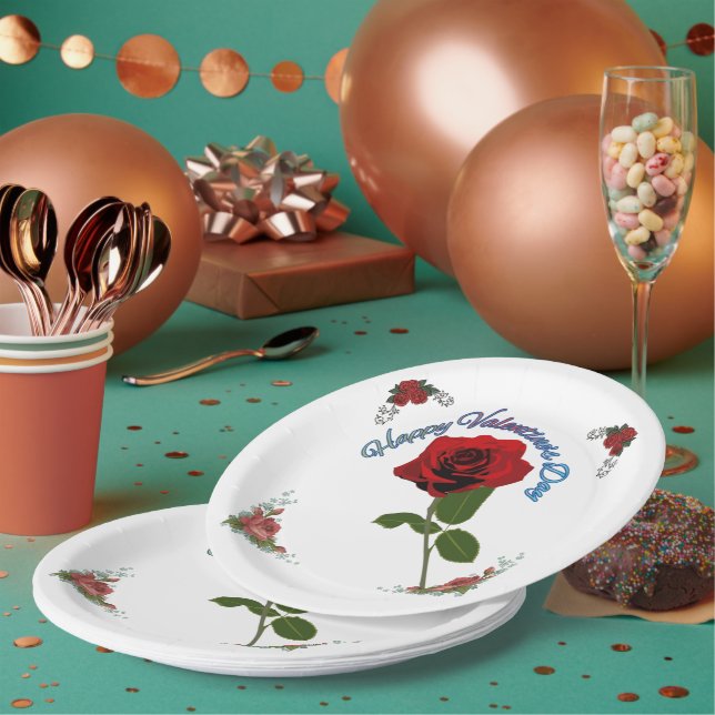 Happy valentine's day white paper plate