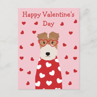 Happy Valentines Day Wire Fox Terrier Dog Postcard