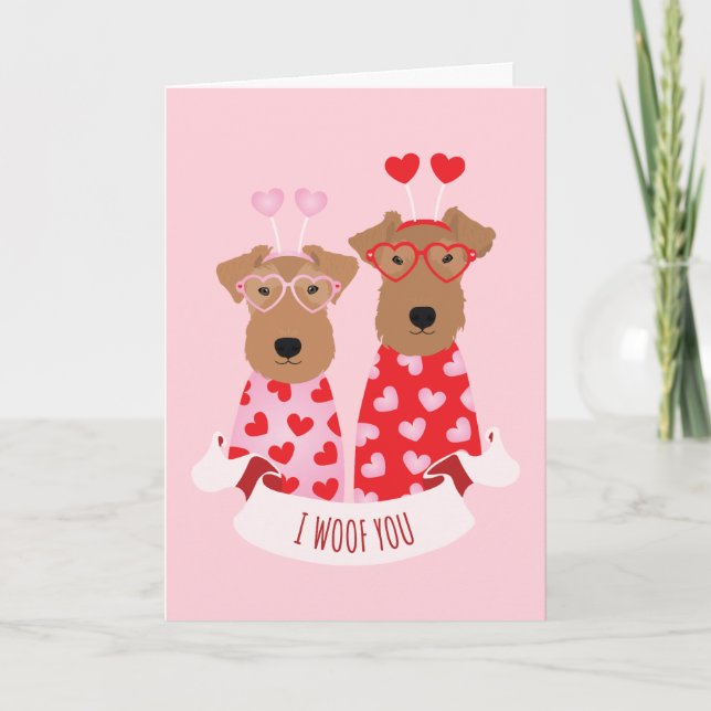 Happy Valentines Day Wire Fox Terrier Dogs Holiday Card (Front)