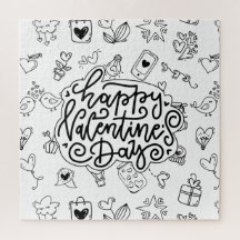 Happy Valentine's Day with Black Text and cute art