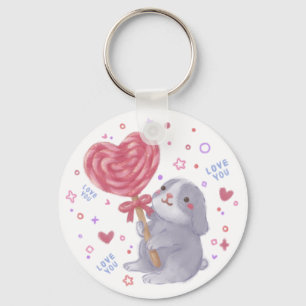 Happy Valentine's Day with Bunny & Lollipop Key Ring
