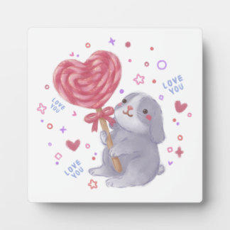 Happy Valentine's Day with Bunny & Lollipop Plaque