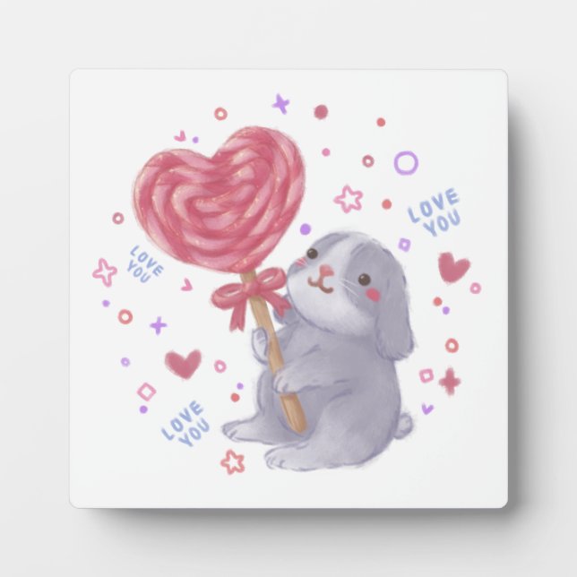 Happy Valentine's Day with Bunny & Lollipop Plaque (Front)