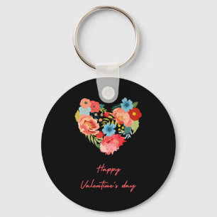 Happy Valentine's Day With Flowers Colourful     Key Ring