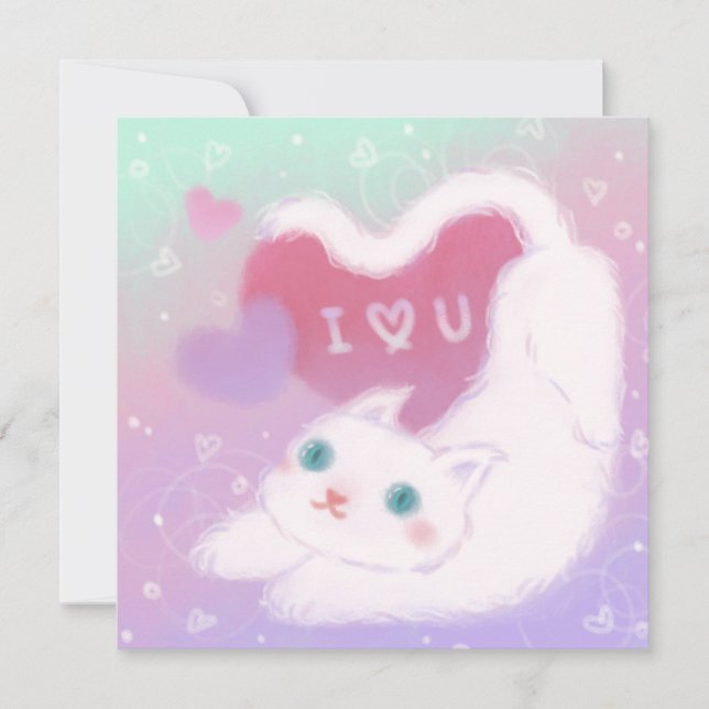 Happy Valentine's Day with Fluffy White Cat Invitation (Front)