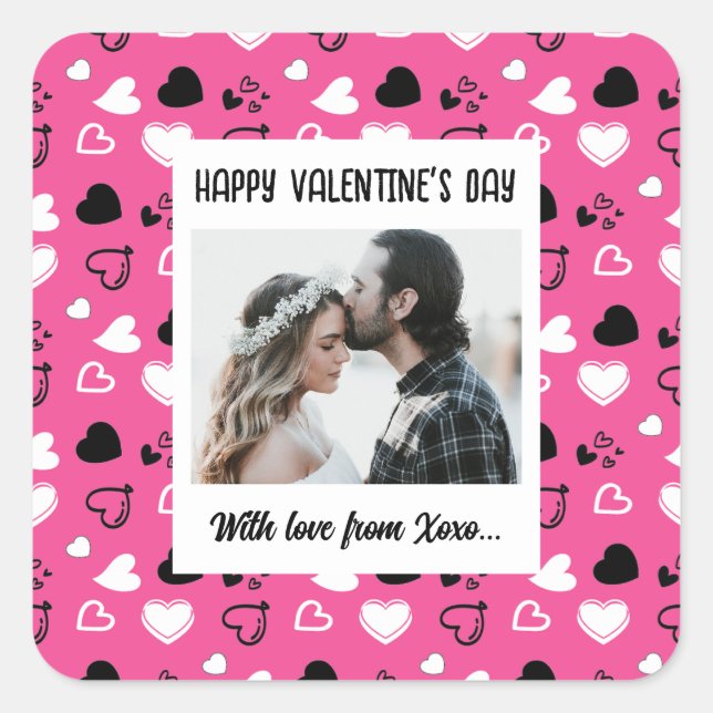 Happy Valentine's Day With Love Card Square Sticker (Front)
