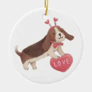 Happy Valentine's Day with Puppy Ceramic Tree Decoration