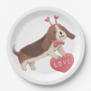 Happy Valentine's Day with Puppy Paper Plate