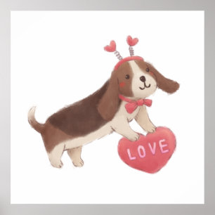 Happy Valentine's Day with Puppy Poster