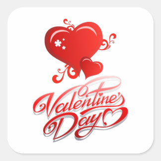 happy valentines day with red hearts square sticker