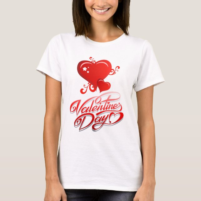 happy valentines day with red hearts T-Shirt (Front)