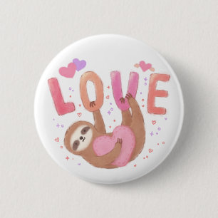 Happy Valentine's Day with Sloth 6 Cm Round Badge
