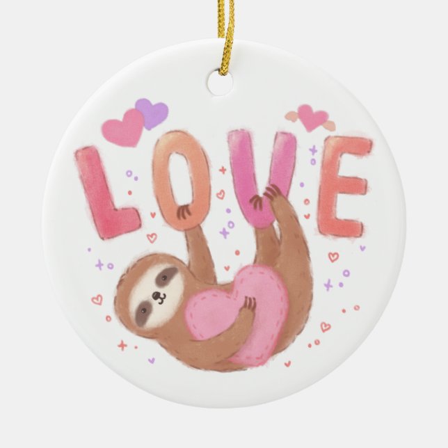 Happy Valentine's Day with Sloth Ceramic Tree Decoration (Front)