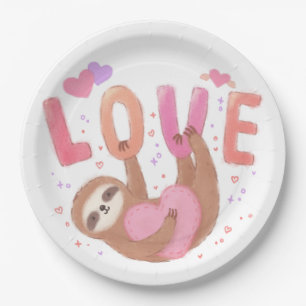 Happy Valentine's Day with Sloth Paper Plate