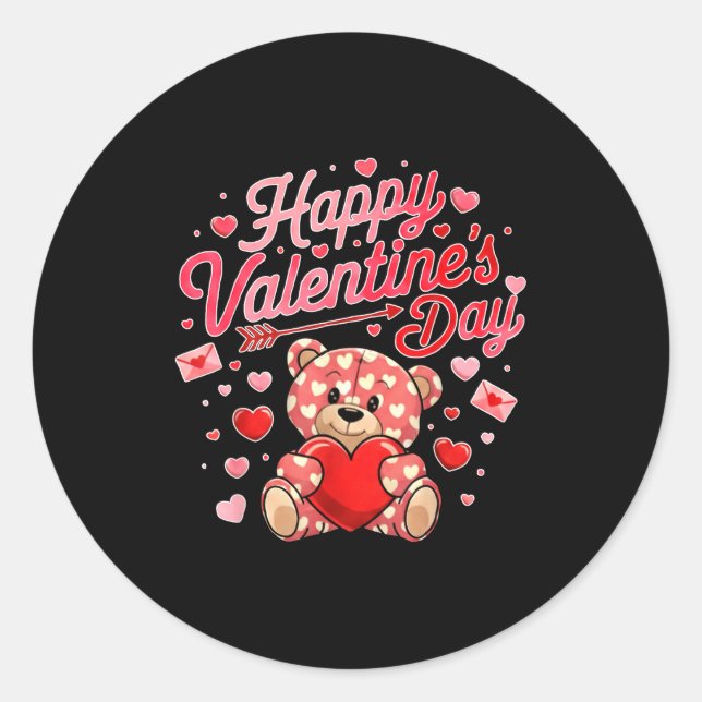 Happy Valentines Day Women Cute Bear Valentine Hea Classic Round Sticker (Front)