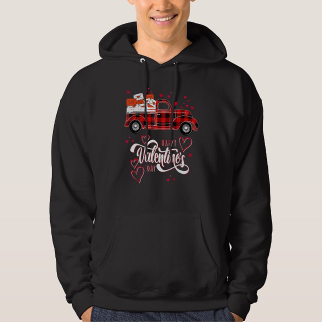 Happy Valentine's Day Women Kids Red Truck With He Hoodie (Front)