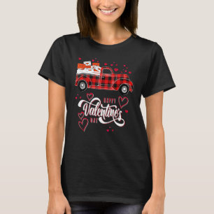 Happy Valentine's Day Women Kids Red Truck With He T-Shirt