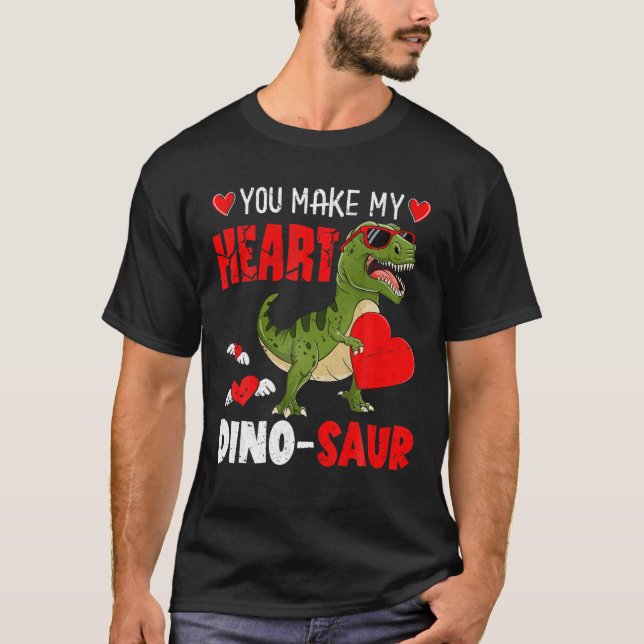 Happy Valentines Day You Make My Heart Dinosaur Bo T-Shirt (Front)