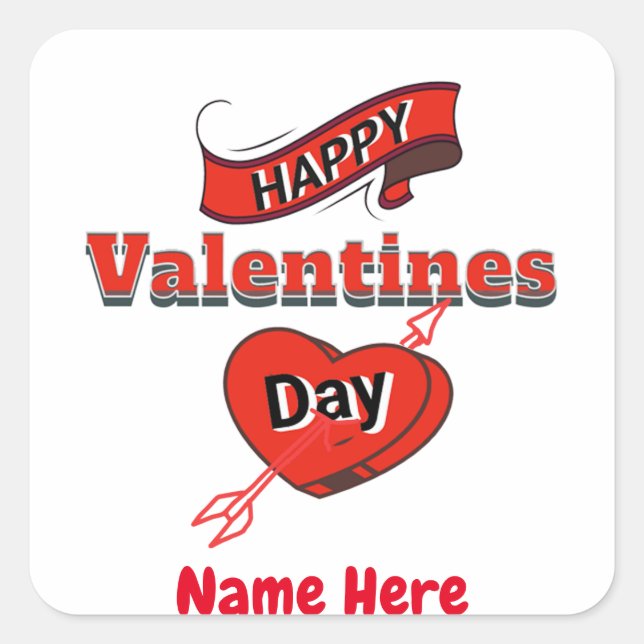 Happy Valentines Day's Personalised Name Gift Square Sticker (Front)
