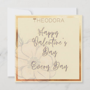 Happy Valentine's FlowerCream Watercolor Gold Text Card
