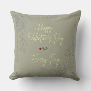Happy Valentine's Flowers Grey Embossed Red Rose Cushion