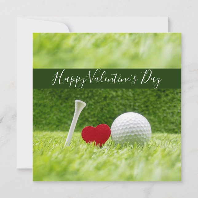 Happy Valentine's golfer with love and golf ball Holiday Card (Front)