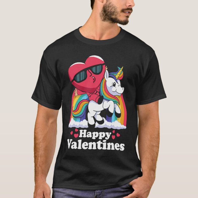 Happy Valentines Heart Unicorn T-Shirt (Front)