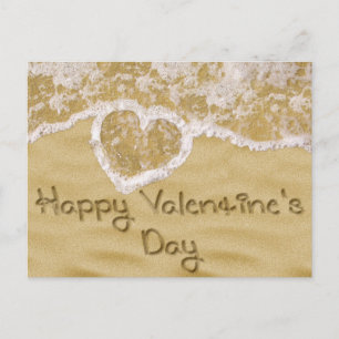 "Happy Valentine's" Heart written in Sand Holiday Postcard