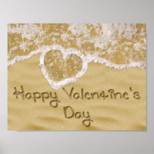 "Happy Valentine's" Heart written in Sand Poster