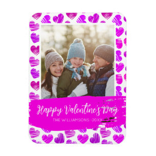 Happy Valentines Modern Purple Pink Heart Photo Magnet