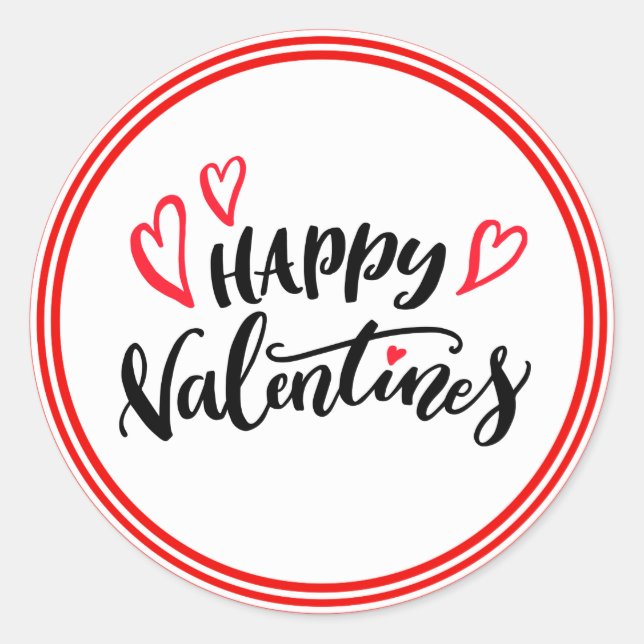Happy Valentines Modern Typography Design Classic Round Sticker (Front)