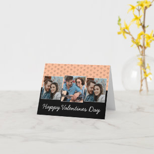 Happy Valentines Peach 3 Photo Heart Pattern Card