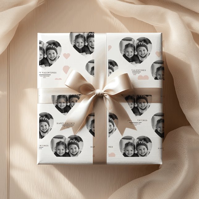 Happy Valentine's Personalised Heart Photo Pastel  Wrapping Paper (Creator Uploaded)