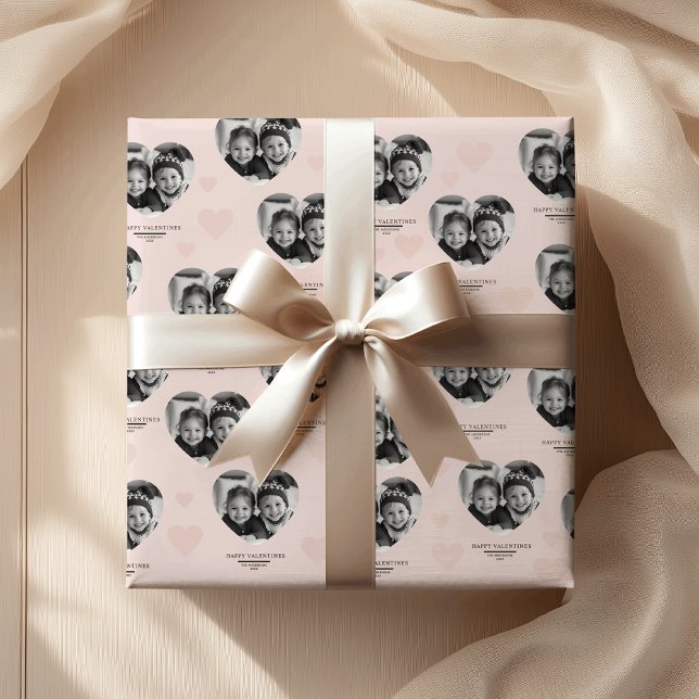 Happy Valentine's Personalised Heart Photo Pastel  Wrapping Paper (Creator Uploaded)