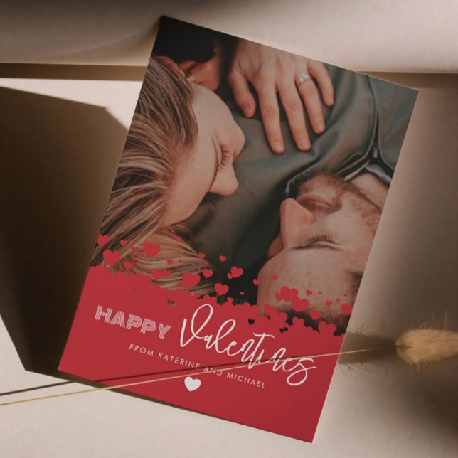 Happy Valentines Photo Red Hearts Couple Family Holiday Card (Creator Uploaded)