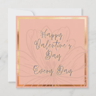 Happy Valentine's Pink Flower Text Gold Emboss Card