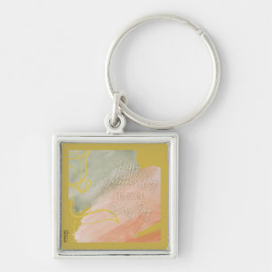 Happy Valentine's Pink Ochre Watercolor Gold Rose Key Ring