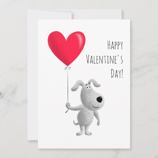 Happy Valentine's Red Heart Balloon Cute Dog Puppy Holiday Card (Front)