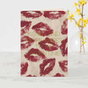 Happy Valentines Res Lipstic Kisses Romantic Love Card