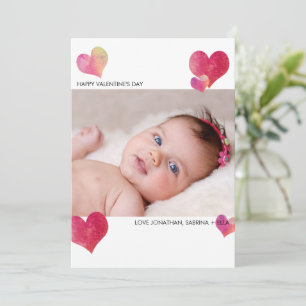 Happy Valentine's Watercolor Heart Photo  Holiday Card