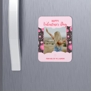 Happy Valentines Whimsical Pink hearts flower Name Magnet