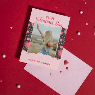 Happy Valentines Whimsical red hearts flowers Name Holiday Postcard