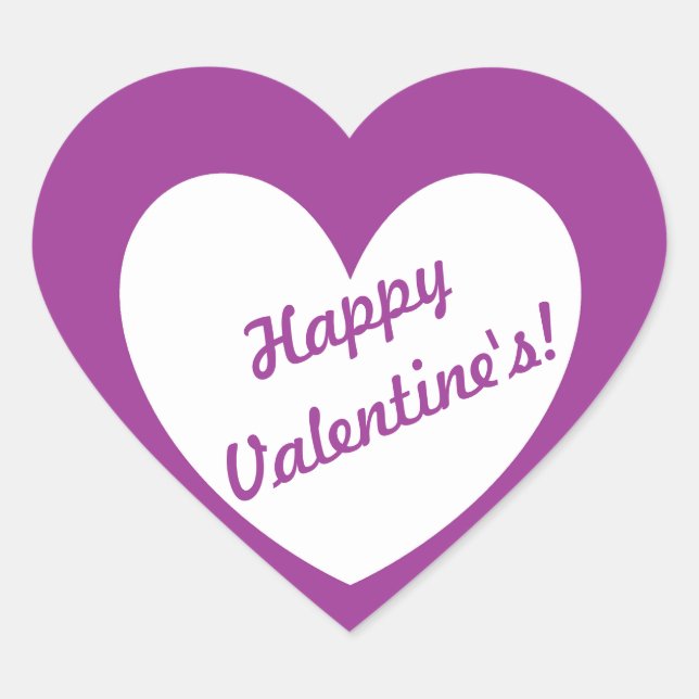 "Happy Valentine's" white heart on purple Heart Sticker (Front)