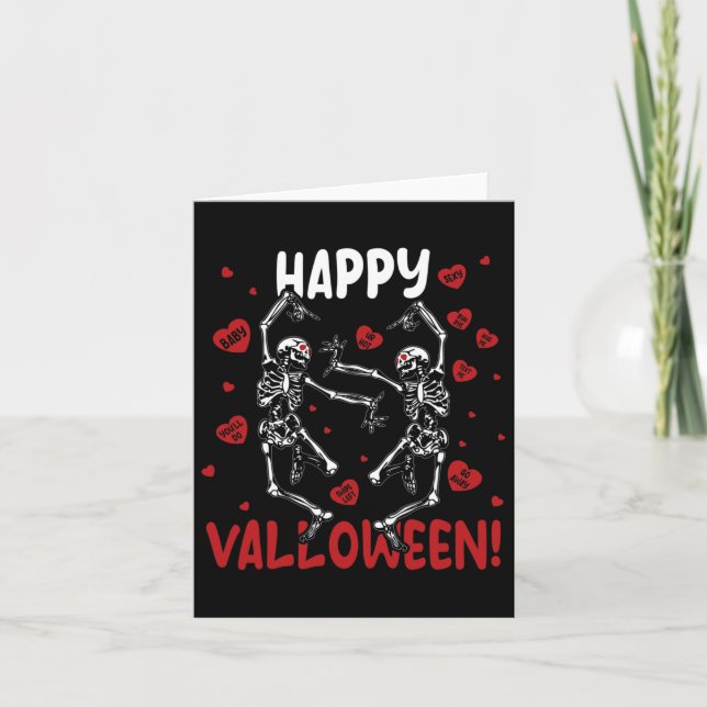 Happy Valloween Funny Dancing Skeleton Goth Valent Card (Front)