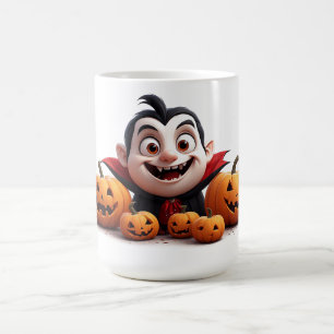 Happy Vampire Boy With Halloween Pumpkins 🎃 Coffee Mug