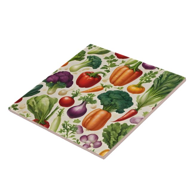 Happy Vegetables Healthy Food Modern Collection Tile (Side)