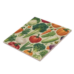 Happy Vegetables Healthy Food Trendy Collection Tile