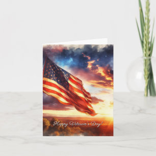 Happy Veteran's Day American Flag Watercolor Art Card